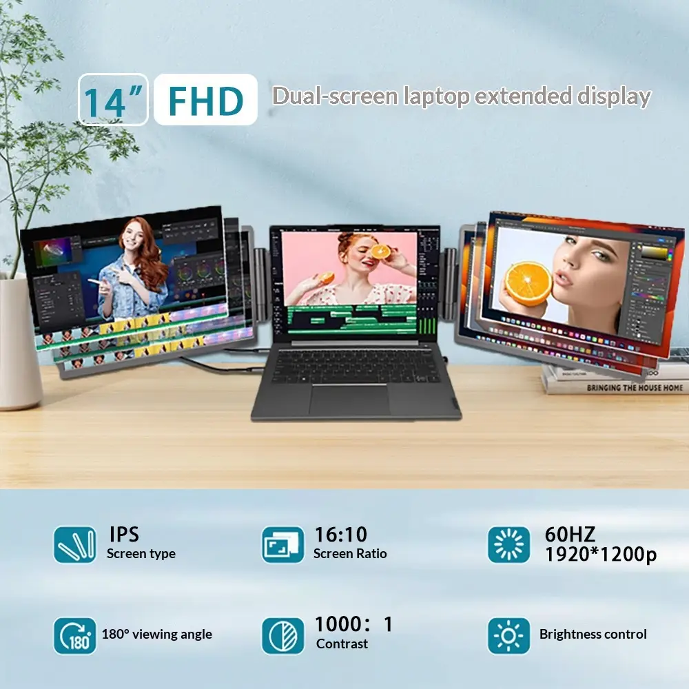 14-inch Dual-Screen Portable Monitor For Laptop External Display Extension