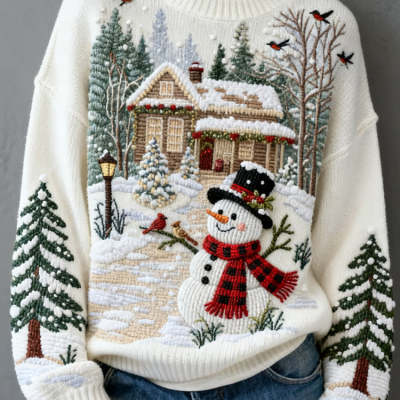 Printed Loose Casual Crew-Neck Sweatshirt Top For Women