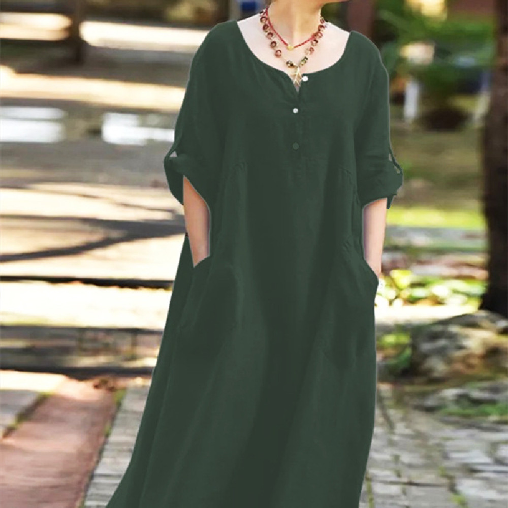 Casual Loose Cotton And Linen Dress For Women