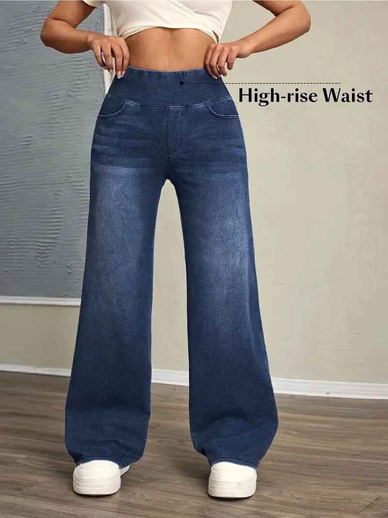 Loose Oversized Retro High-waisted Stretch Denim Wide-leg Pants - Image 3