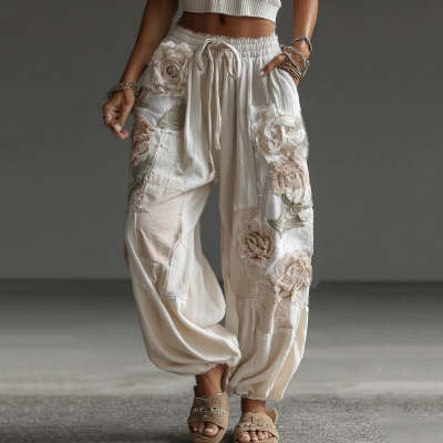 Printed Elegant Straight-Leg Womens Trousers