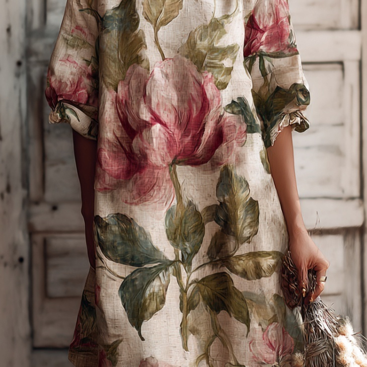 Printed Colorful Womens Crew-Neck Dress