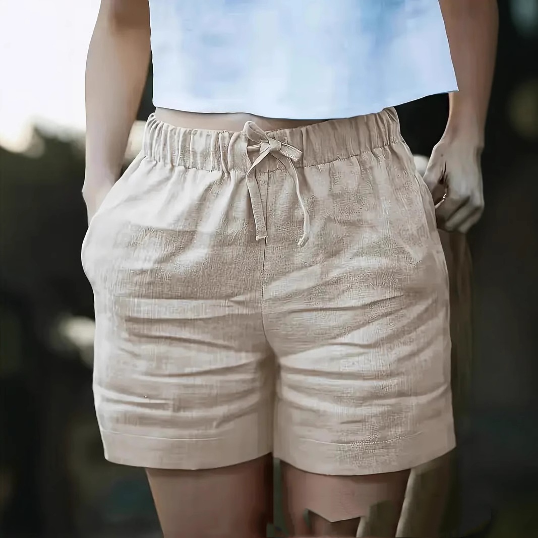 Women's High-Waist Casual Shorts With Elastic Drawstring Waistband