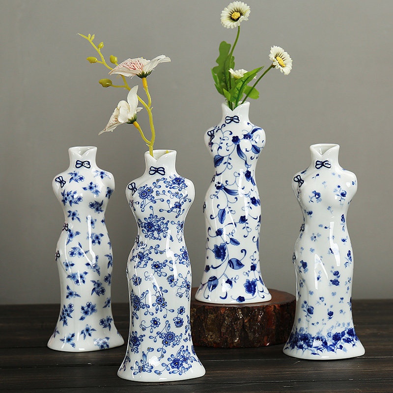 Blue And White Porcelain Creative Qipao Beauty Vase