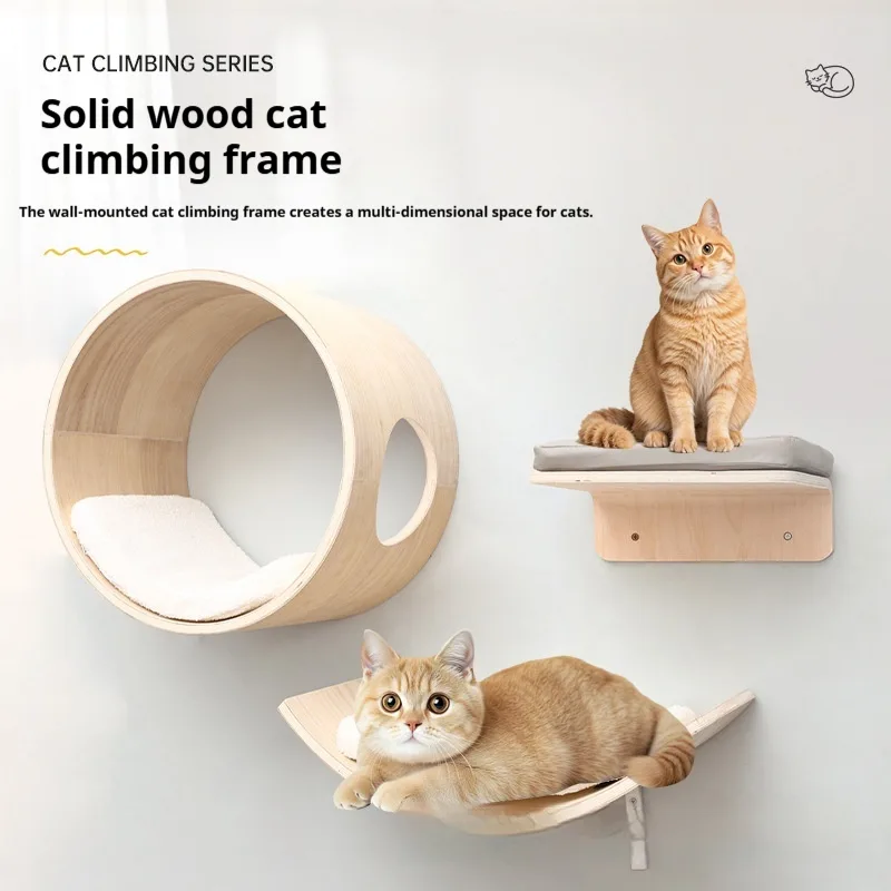 Wall-mounted Solid Wood Cat Tree Climbing Post
