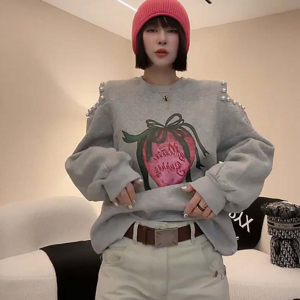 Women's Round-Neck Off-Shoulder Short Sweatshirt