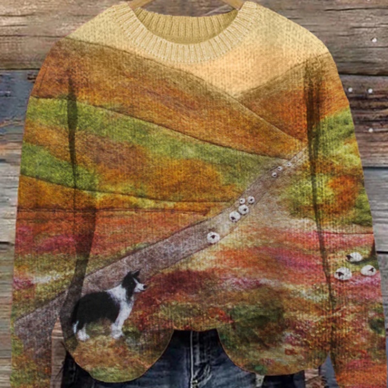 Long-sleeved Knitted Loose-fitting Casual Fashionable Top