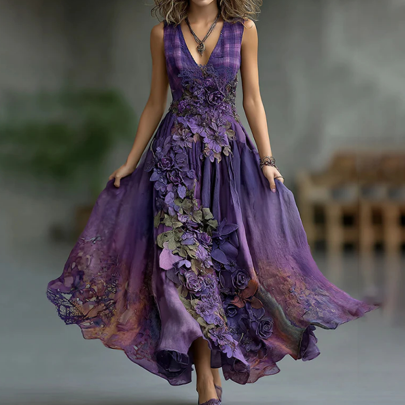 Creative Pattern Totem Deep V Sleeveless Dress