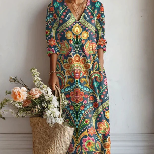 Women's Loose-fitting Fashion V-neck Printed Dress