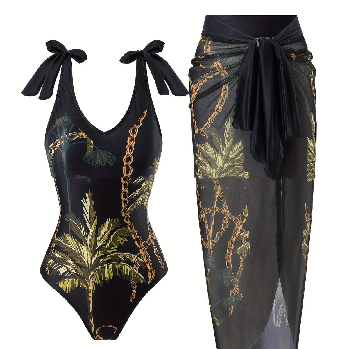 Black Coconut Tree Chain Print Sleeveless