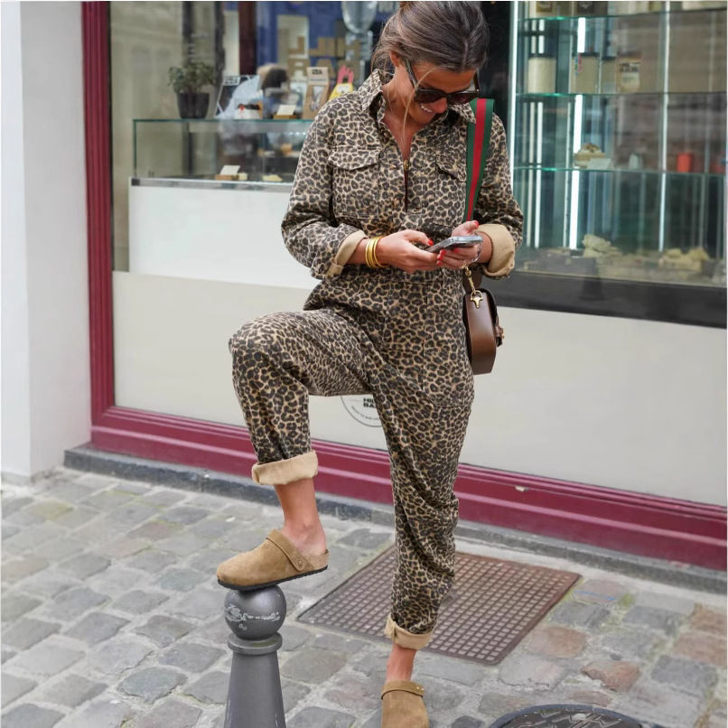 Pajama Set Stylish Preppy Leopard Print New Autumn Arrival