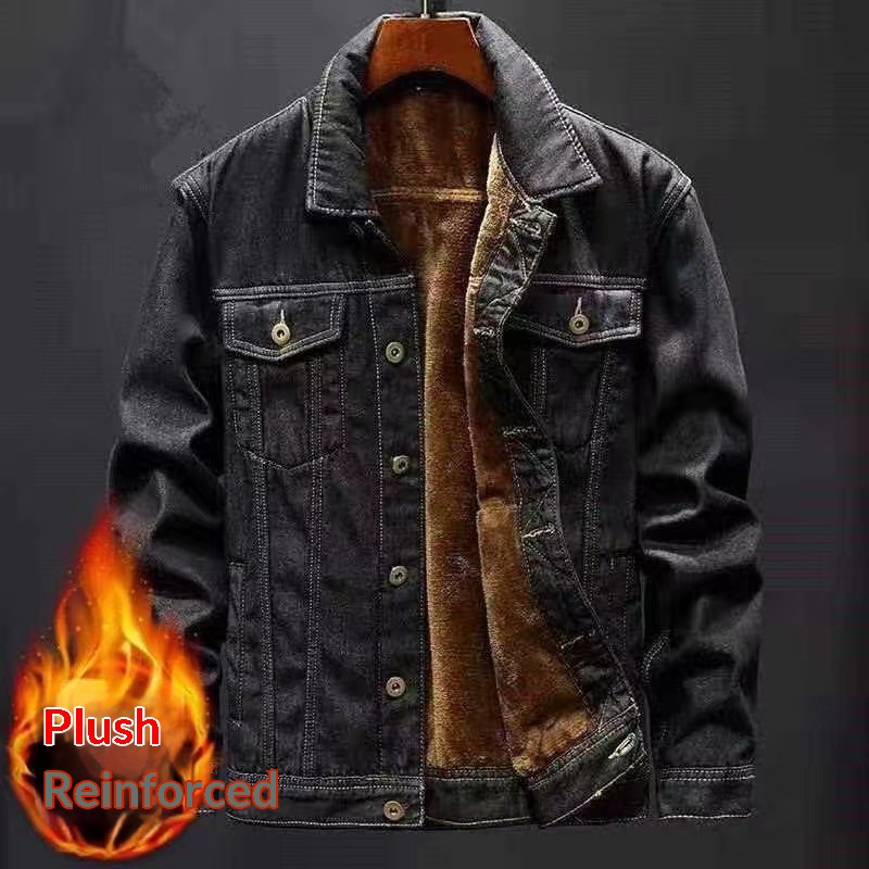 Men's Fleece-Lined Thickened Denim Coat Padded Jacket