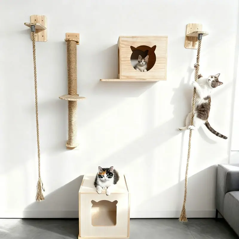 Cat Tree With Scratching Post Jumping Platform And Cat Bed Complete Set