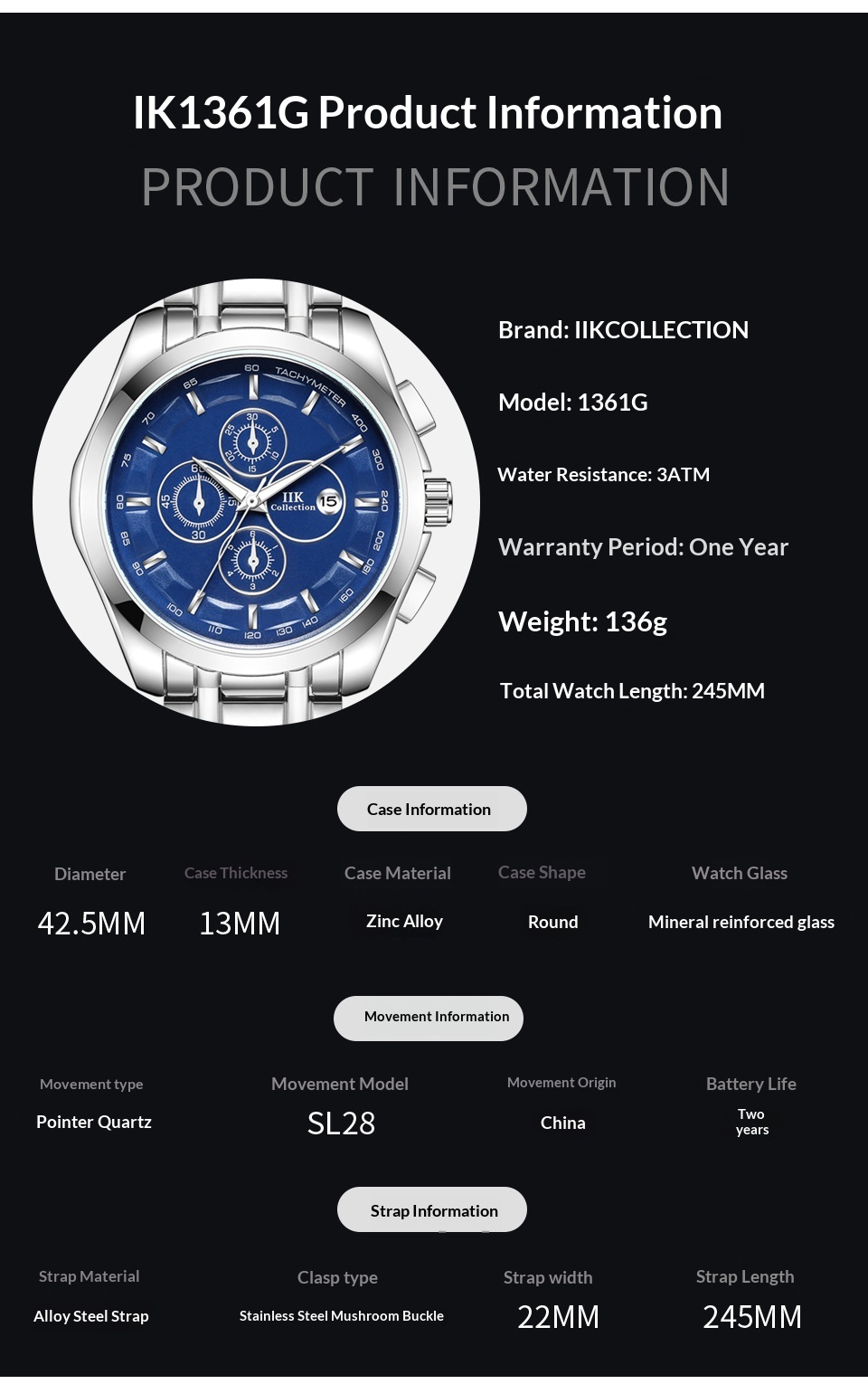 IIK Collection 1361 Calendar Quartz watch for Men