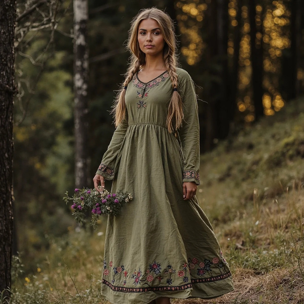 Printed Women's Long Sleeve V-neck Dress