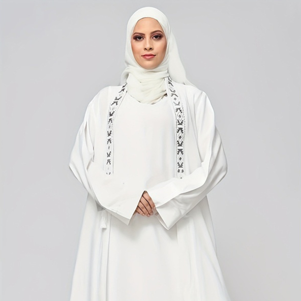 White Dress And Robe 2-piece Set With A Mesh Hijab