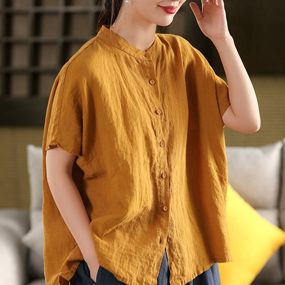 Korean-style Artistic Cotton-linen Short-sleeve Shirt Top
