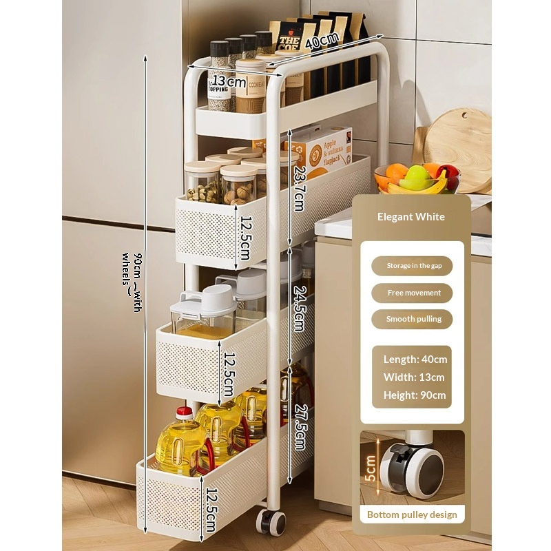 Compact Trolley With Narrow Drawers Cabinet For Storage Bathroom Refrigerator - Image 4