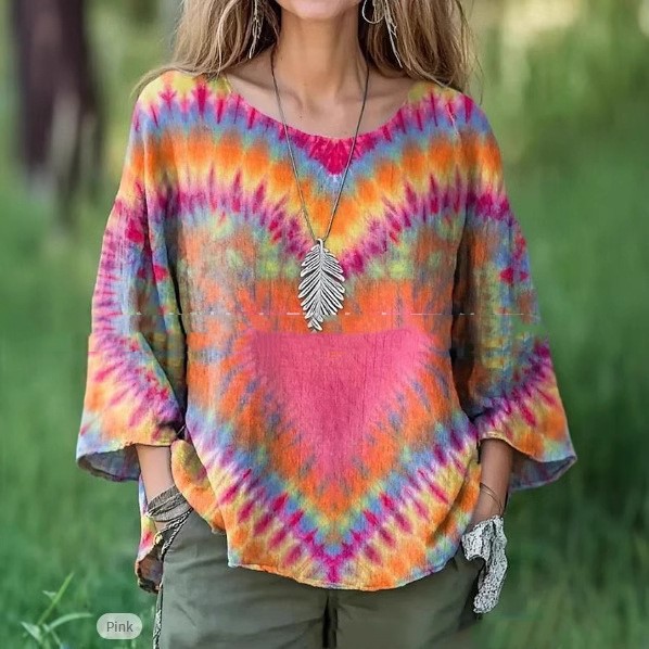 Digital-print Casual Loose-fit T-shirt Womens Top