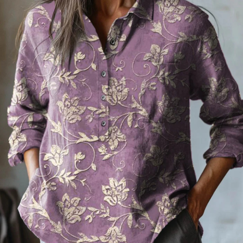 Casual Graffiti Print V-neck Single-button Long-sleeved Shirt