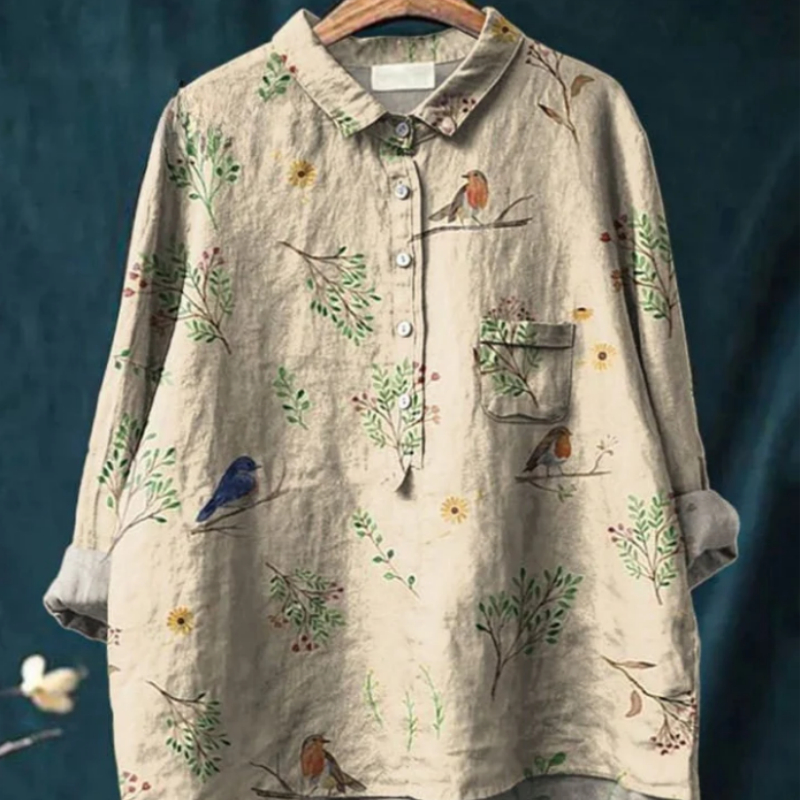 Casual Graffiti Print V-neck Single-button Long-sleeved Shirt