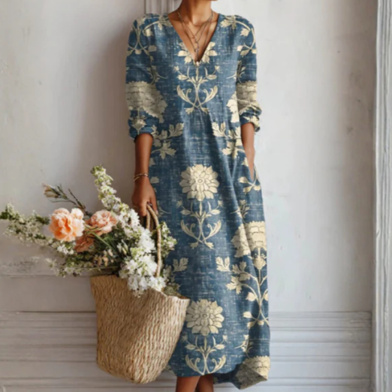 Lady's Linen Long-sleeved Dress