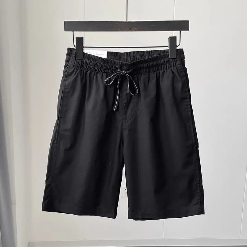 Quick-drying Pure Cotton Elastic Waist Cropped Pants Mens Solid Color Casual Shorts