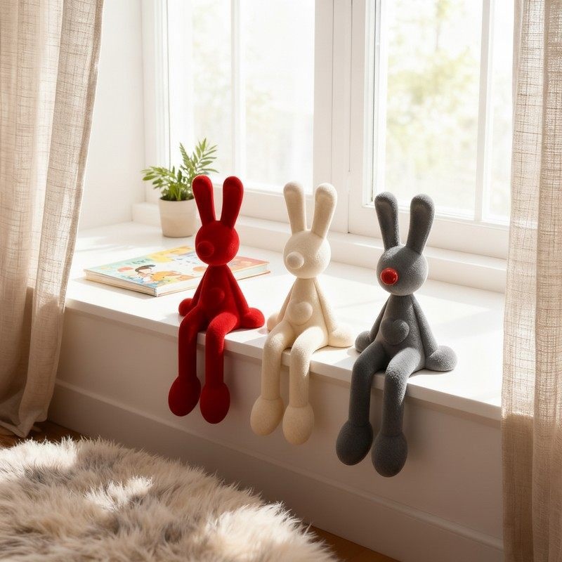 Light Luxury High-End Flocked Rabbit Figurine For Desk Decor