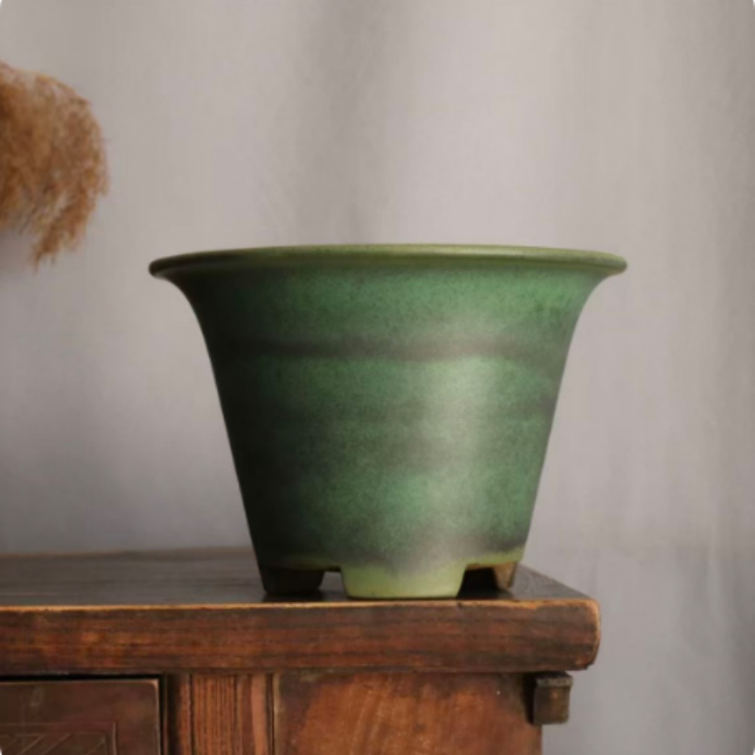 Handmade Green Glazed Tall Round Basin For Gentlemen