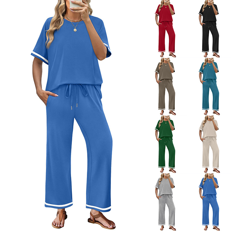 Elegant Casual Comfortable Pants And Short-Sleeve Top Two-Piece Set For Women