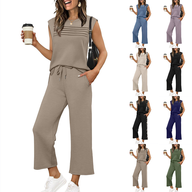 Fashionable Comfortable Casual Sweatshirt Vest Solid Color Set For Women