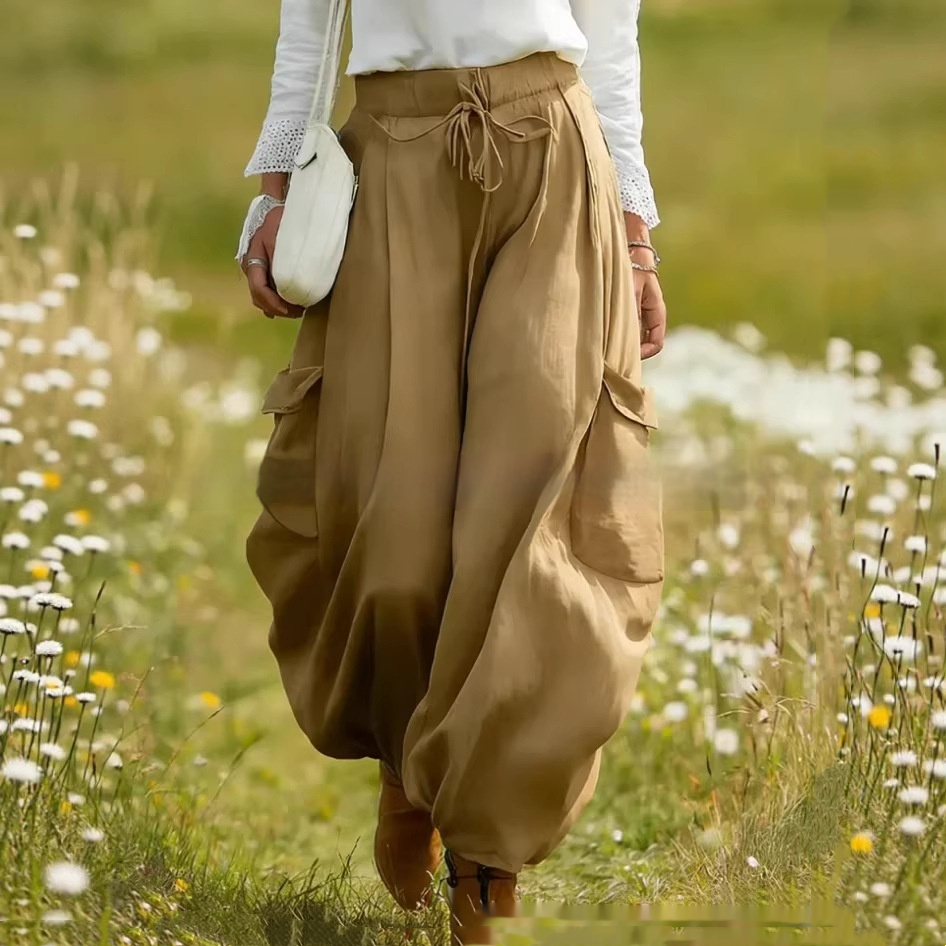 Women's Drawstring Pocket Casual Loose-fitting Trousers