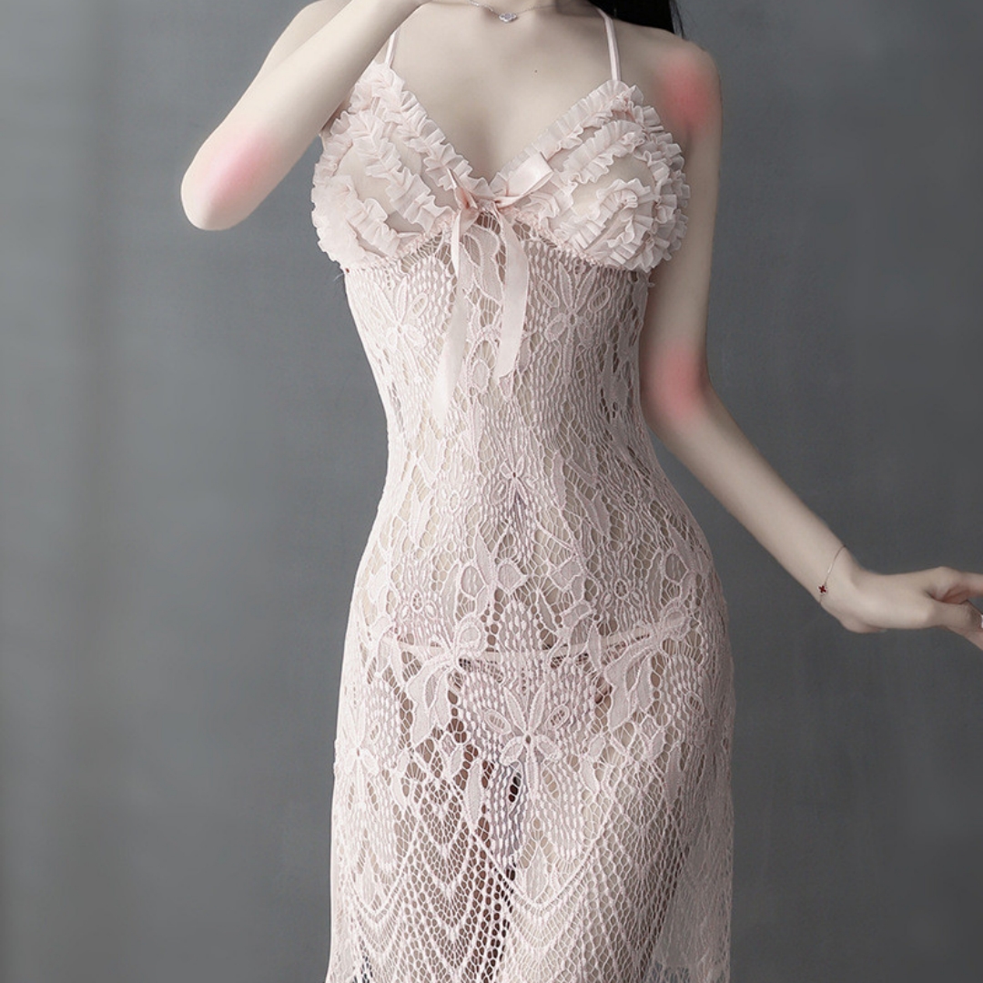 Lace Sexy Lingerie Bra-free White Princess Role-play Seductive Spaghetti Straps Open Back Alluring