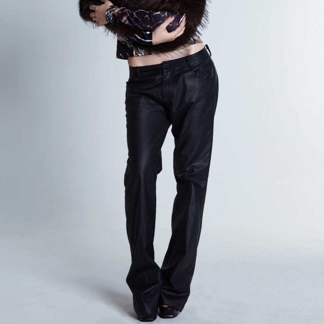 Women's Pure Black Versatile Leather Pants