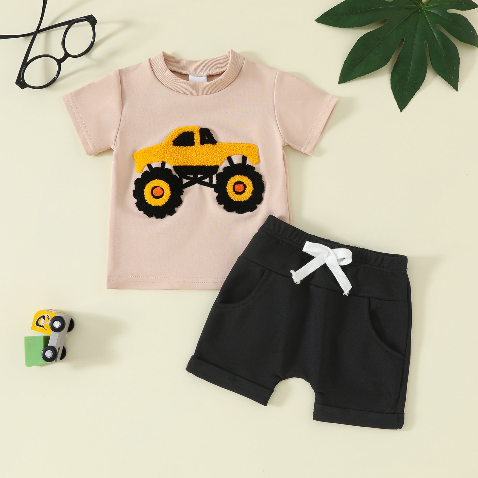 Boys Short-Sleeve Pocketed Shorts Set