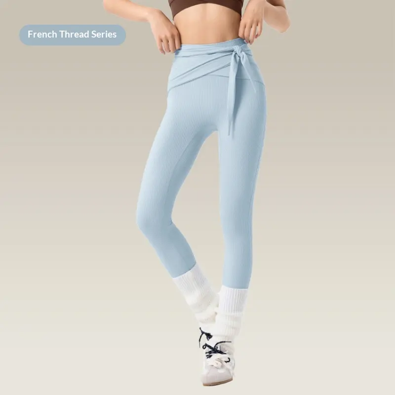 High-Waist Tummy-Control Butt-Lifting Ribbed High-Elastic Cross-Tie Yoga