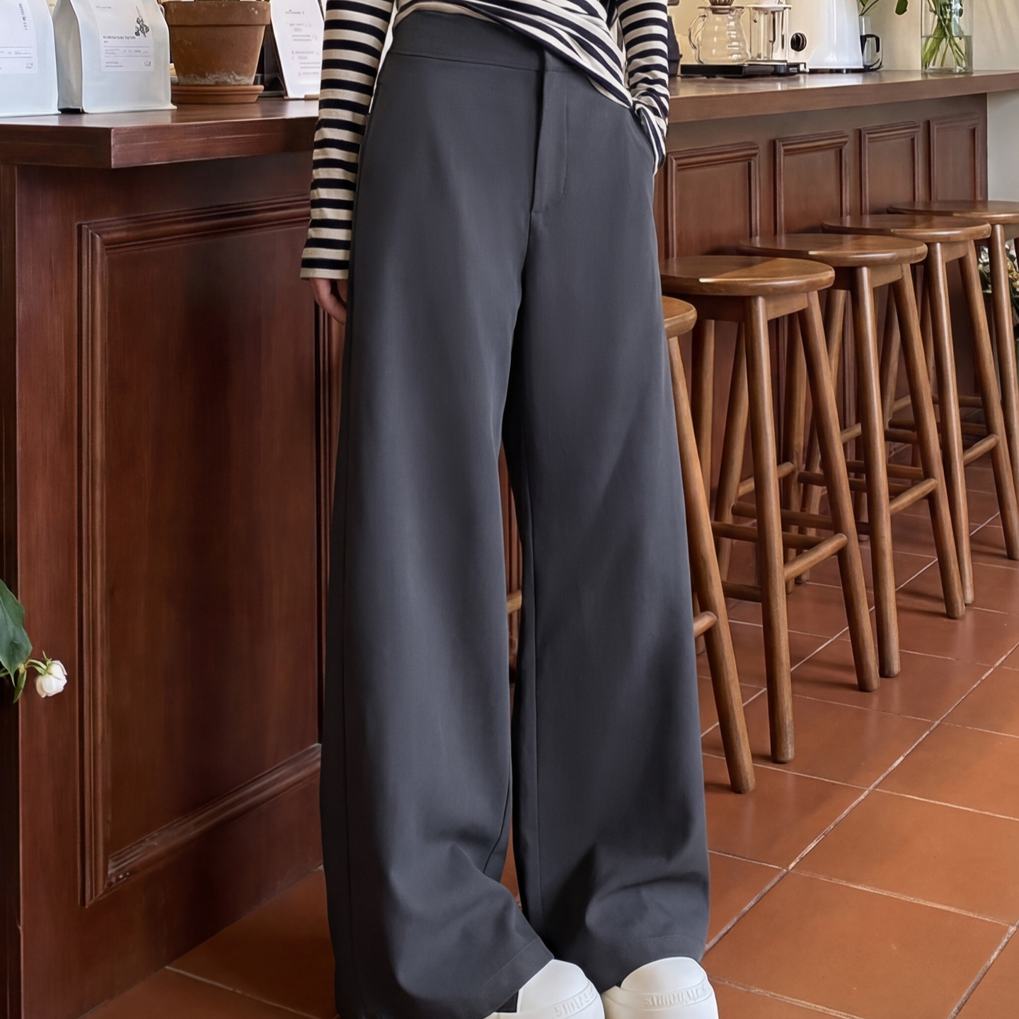 Spring All Match Straight Silhouette Slim Fit Wide Leg Pants