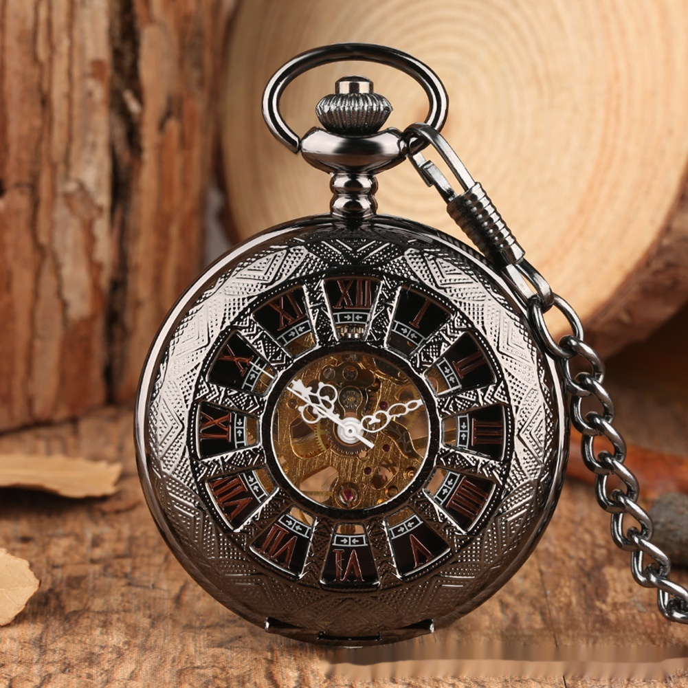 Openwork Carved Floral Roman-Style Pocket Watch