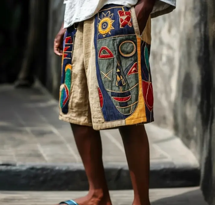 Retro Tribal Mask Geometric Art Men's Casual Shorts