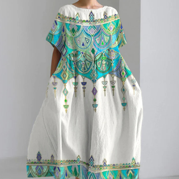 Womens 3D Digital Print Short-Sleeve Loose Plus-Size Dress For Women