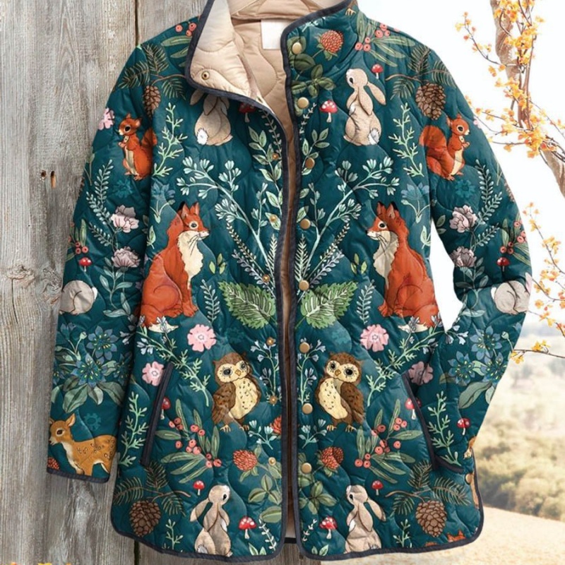 Womens Fashion Padded Cotton Jacket With Pleats Floral Digital Print