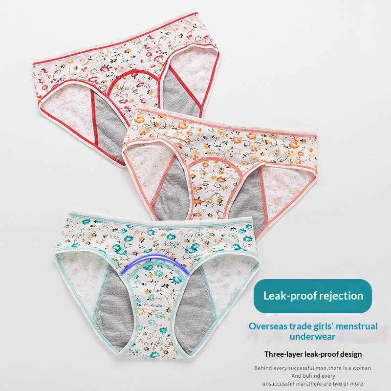 Womens Leak-Proof Floral Period Underwear Front And Back