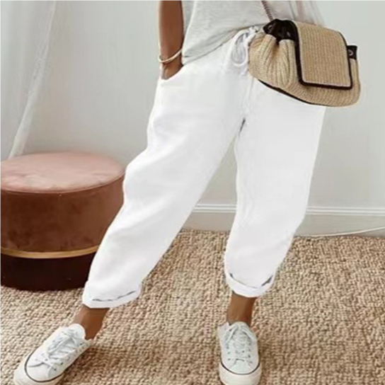 Women's Fashion Cotton Linen Solid Color Casual Pants