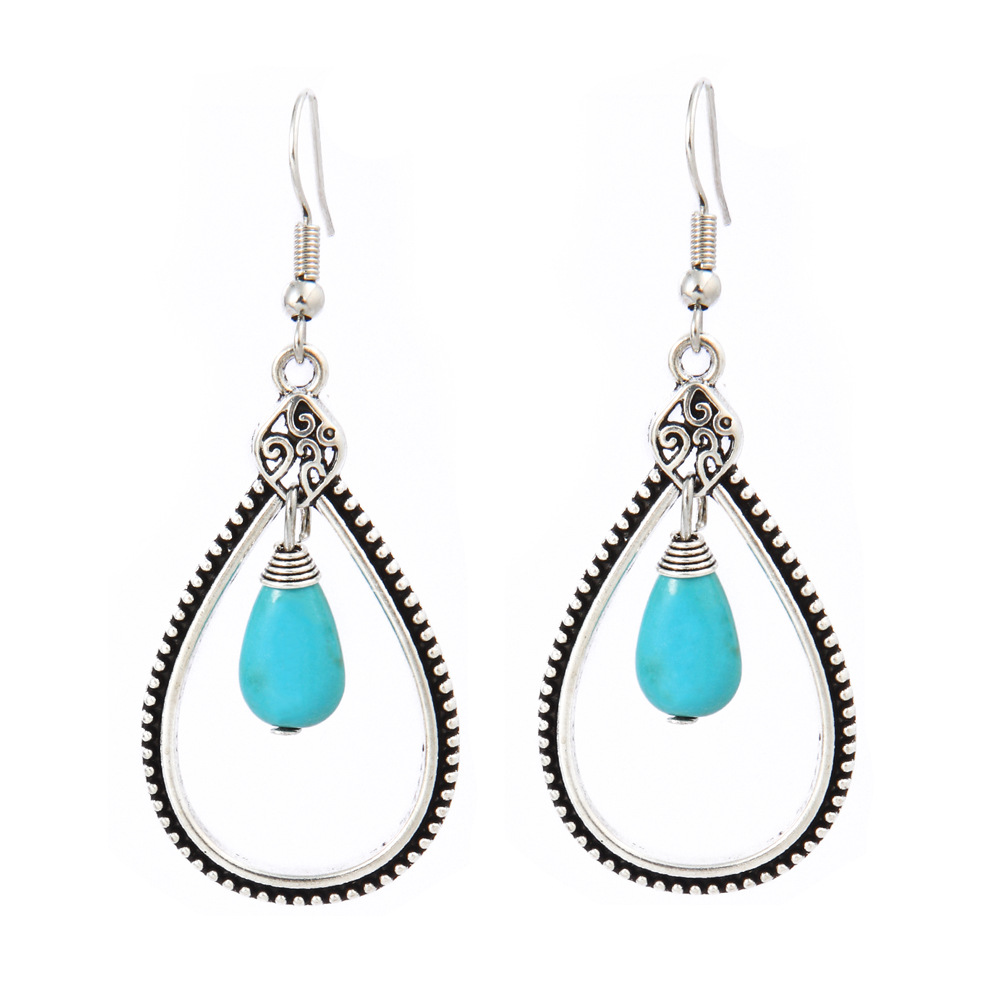 Ethnic Style Silver Geometric Turquoise Earrings