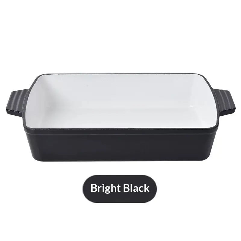 Cast Iron Enameled Uncoated Rectangular Baking Pan With Two Handles