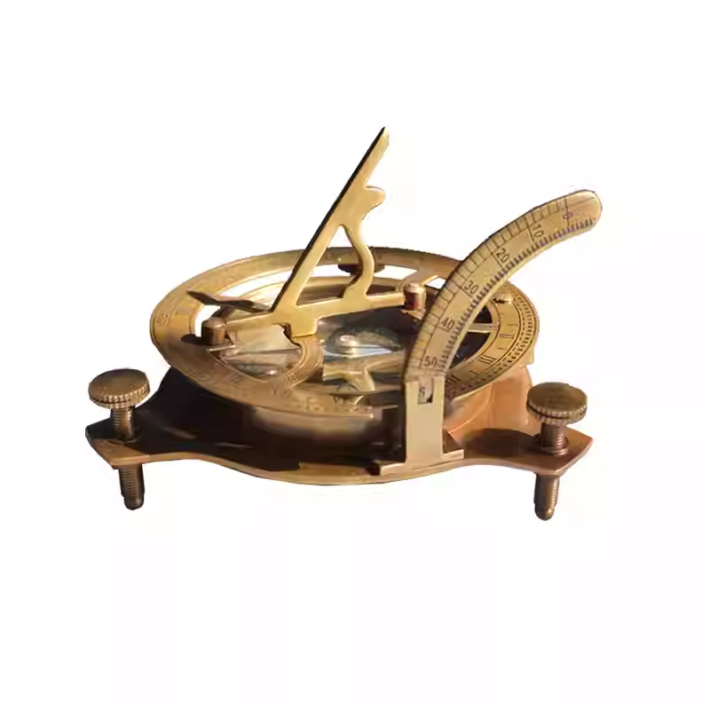Brass vintage solid wood box sundial compass (retro sundial)