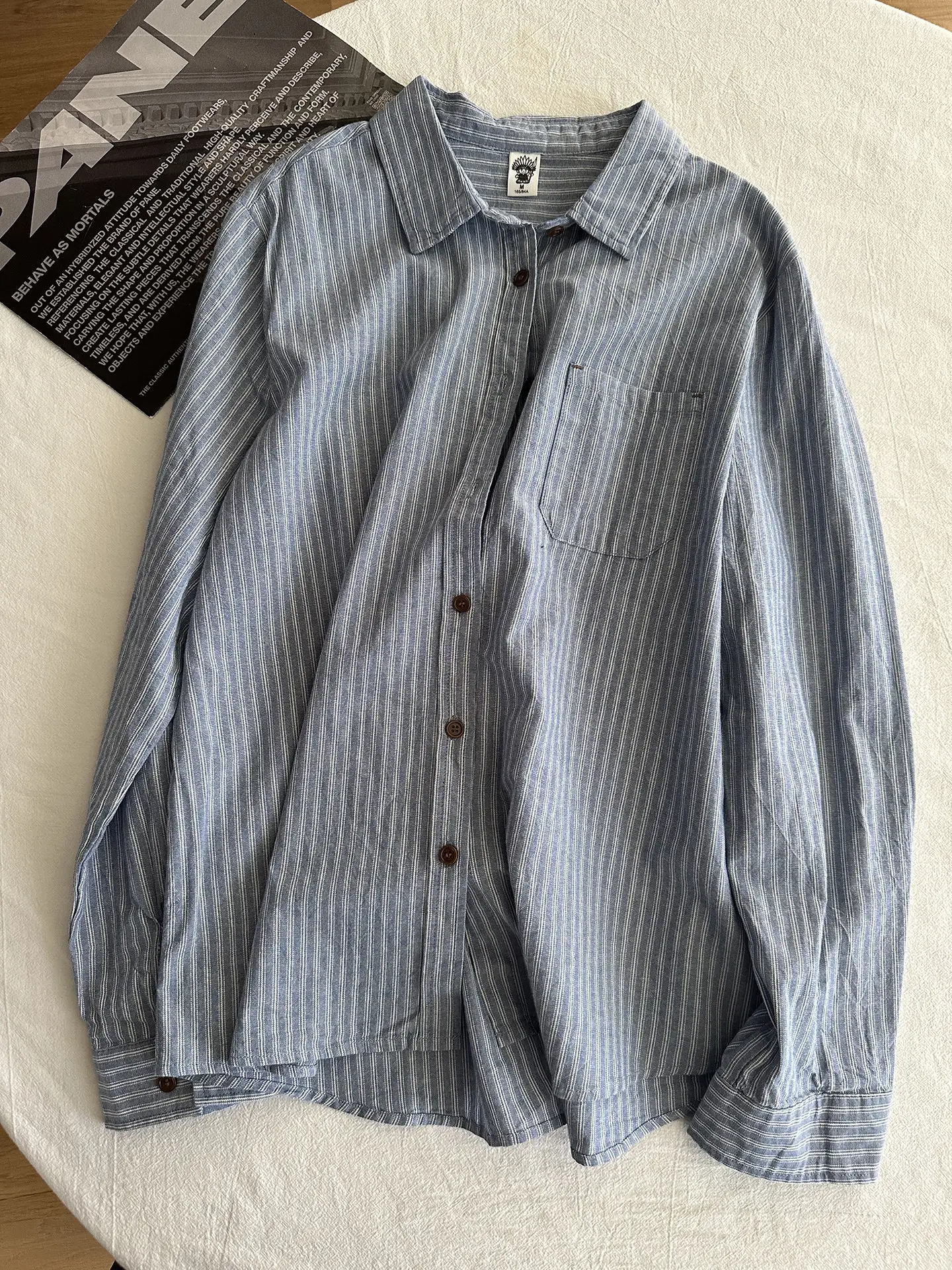 Vertical-striped Long-sleeve Shirt Womens Figure-flattering Versatile Casual Top