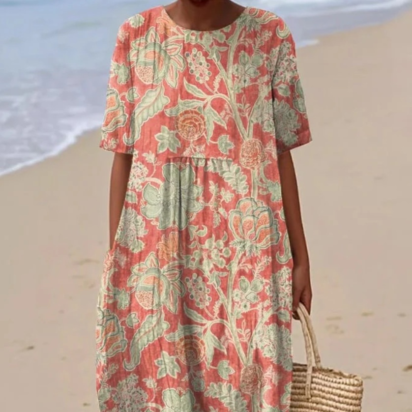 Women's Crew-Neck Printed Casual Fashion Dress