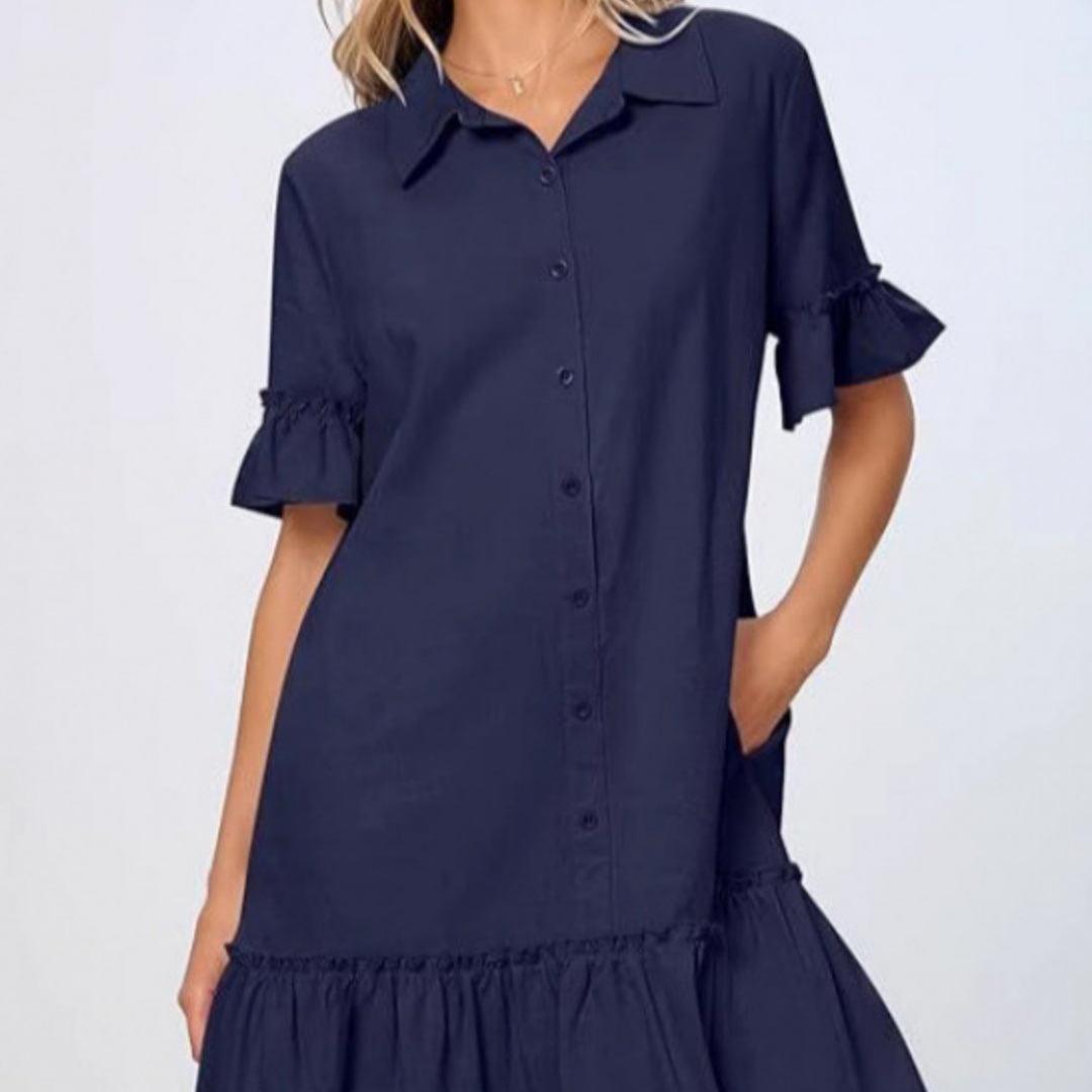 Women's Solid Color Loose And Versatile Button-up Shirt Dress