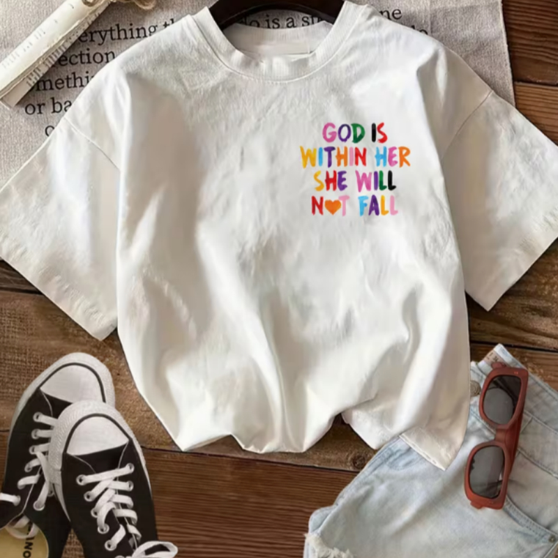 Letter-printed T-shirt Unisex Cotton Crew Neck Loose-fitting